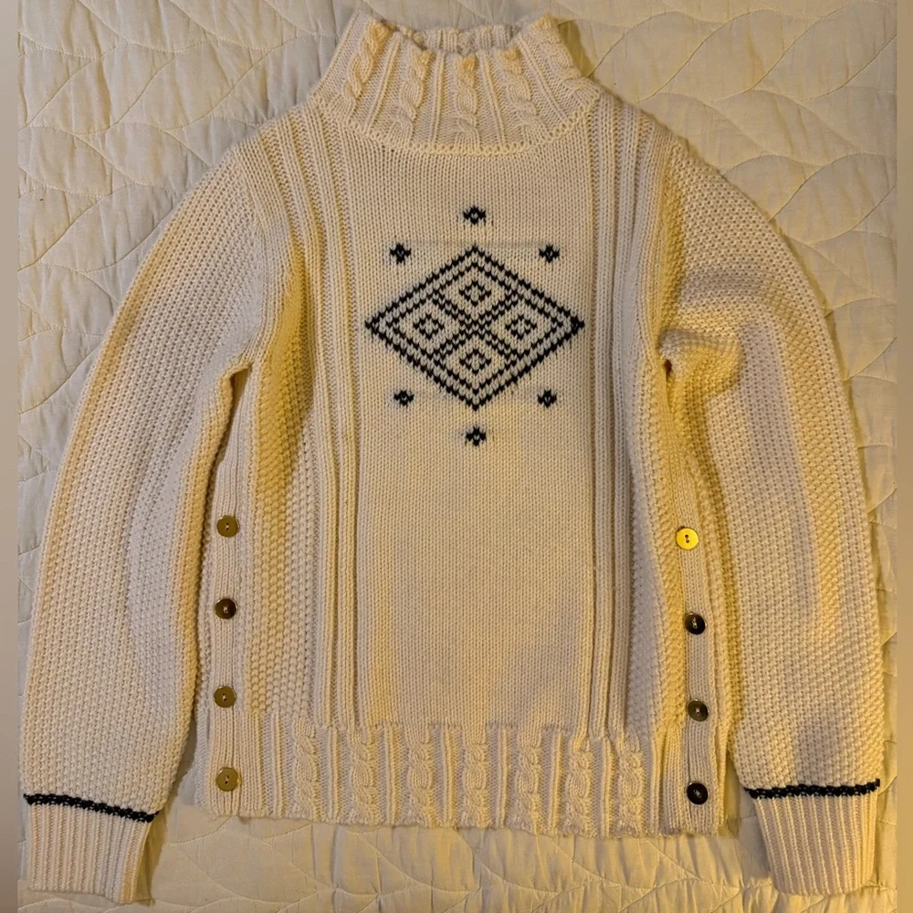 The Reeds J Crew Cream & Black Nordic Turtleneck Sweater Fair Isle Size M - Picture 3 of 6